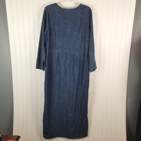 LL Bean Womens Maxi Dress Size 12 Denim Long Sleeve Button Front Modest Western - Picture 6 of 14